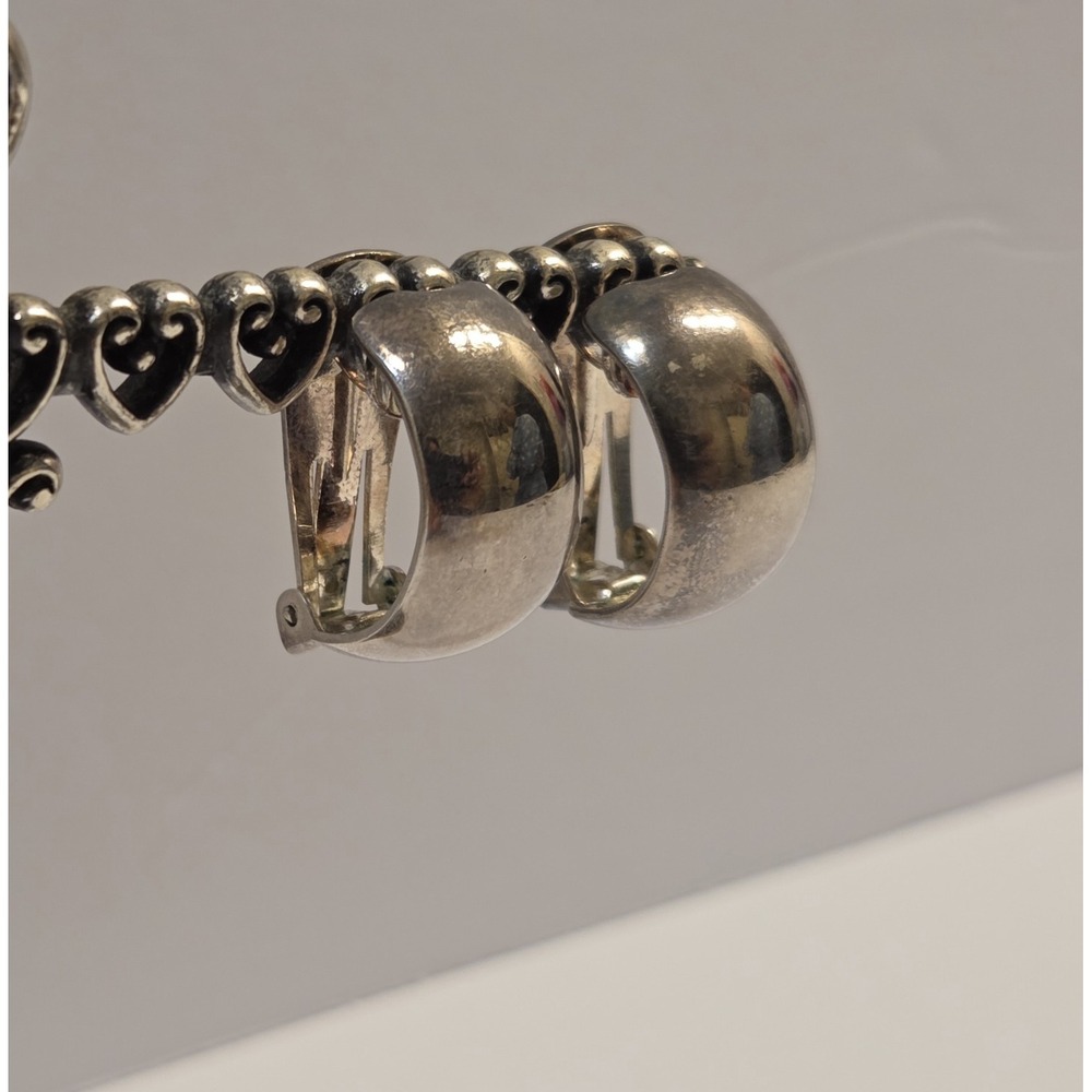 Vintage 1980s Christian Dior Signed Half Hoop Silver Tone Clip-On Earrings